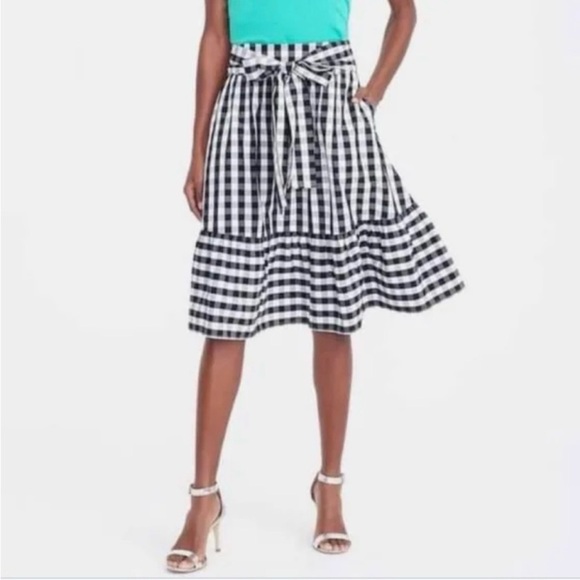 J Crew Gingham Black White Big Bow Ruffle Trim Skirt NEW Women’s size 10 - Picture 2 of 12